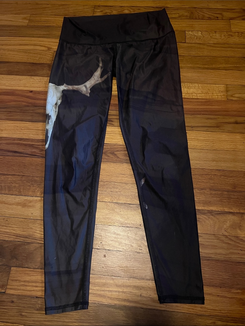 teeki Black Leggings with Antler Graphic